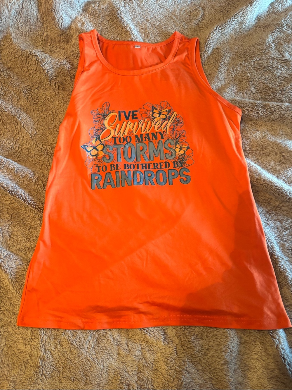 Orange Graphic Tank Top - 'I've Survived Too Many Storms'